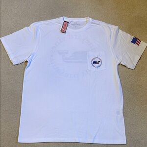 Vineyard Vines White Short Sleeve Tee with Flag Detail